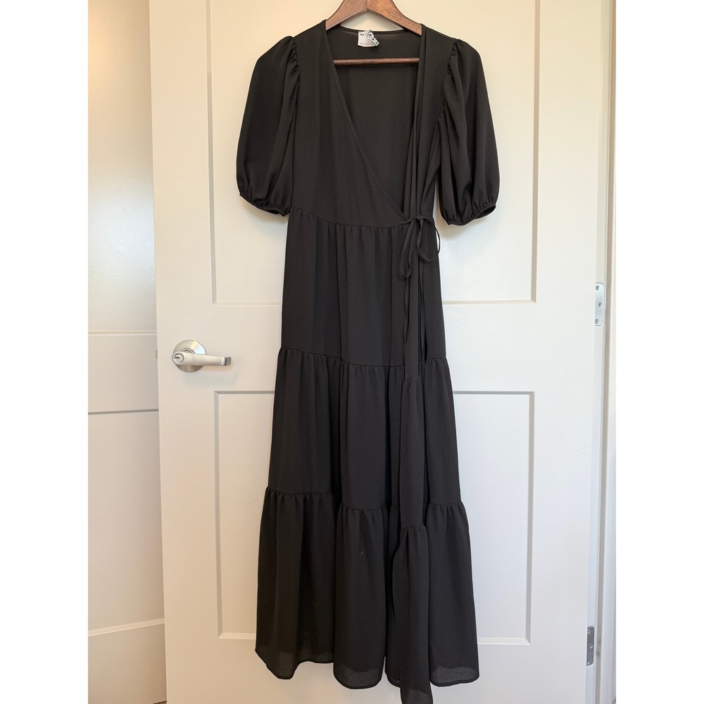 ASOS Design Black Maxi Dress‎ Sheer Crepe Wrap Tiered Size 0 Whimsigoth Style